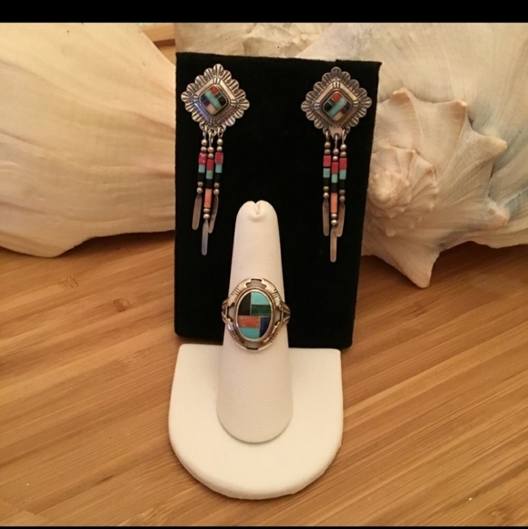 Vintage American Navajo Turquoise Coral Lapis - Picture 2 of 7